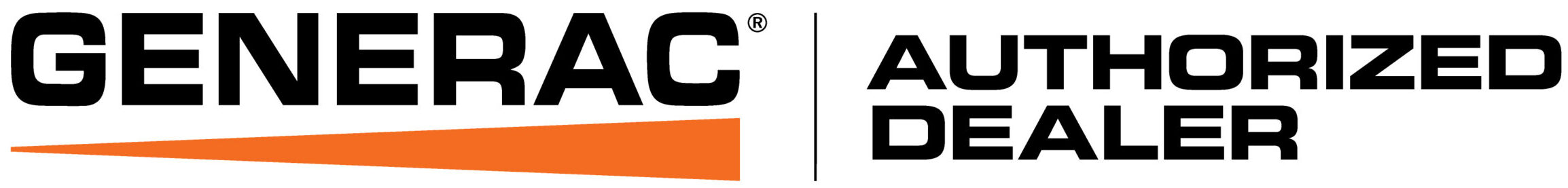 Generac Authorized Dealer logo with black text and an orange triangle graphic on a white background.